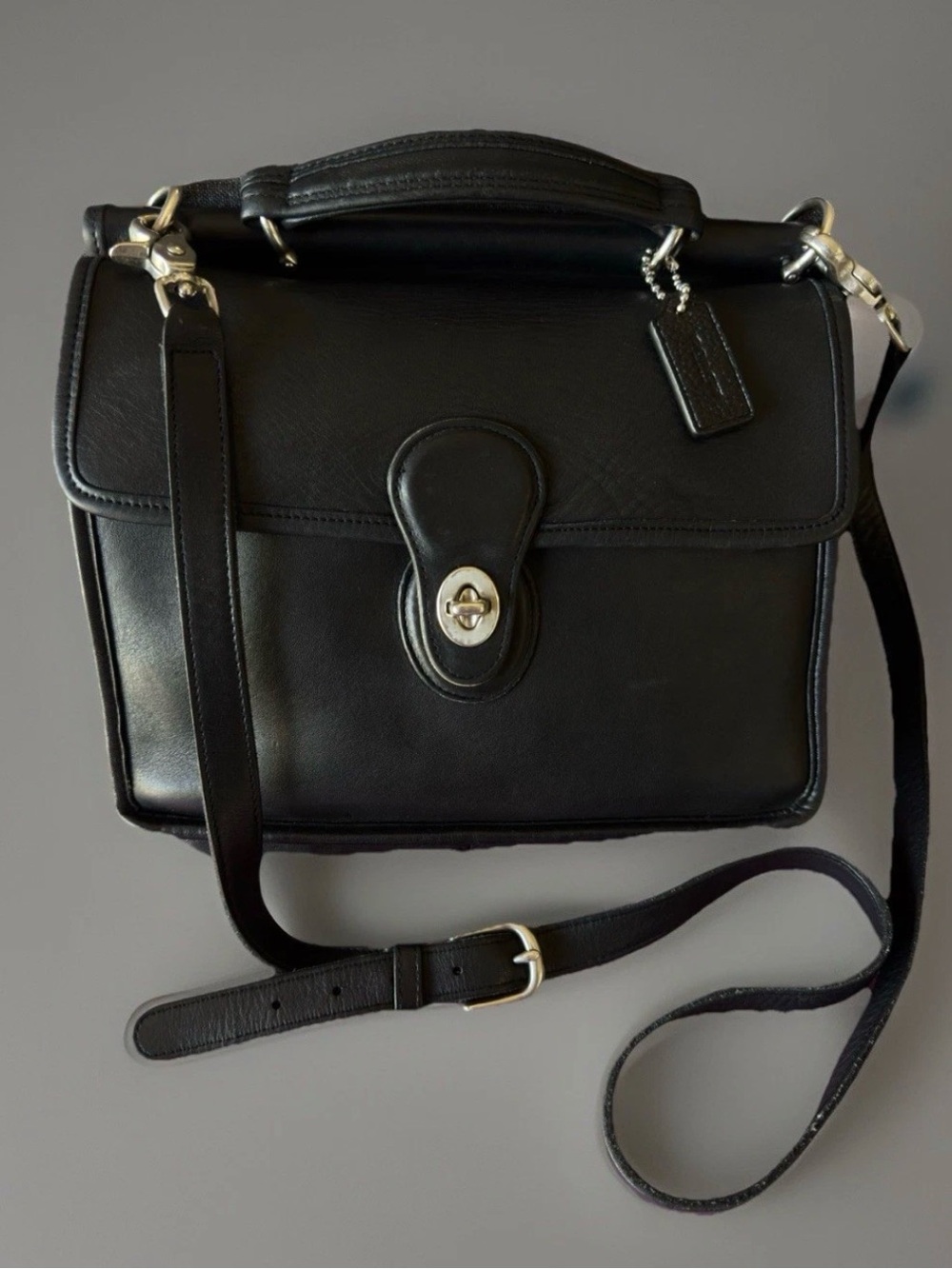 COACH Willis Vintage Classic Hand Shoulder Bag Black Leather